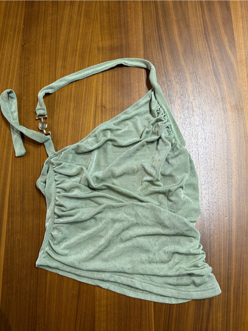Ruched One-Shoulder Tank Top in Sage Green